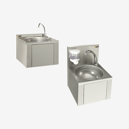 [AR00133] Lavabo Rond in Inox met kniebediening, mengkraan en rugwand