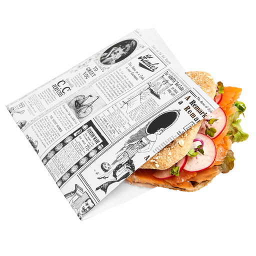 [AR03736] Hamburger Zakje Vetdicht "Newspaper" 16x16cm - 1000stuks